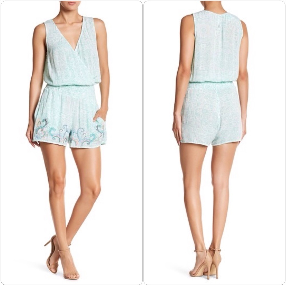 Green Dragon Beaded Surplice V-Neck Romper Size L
